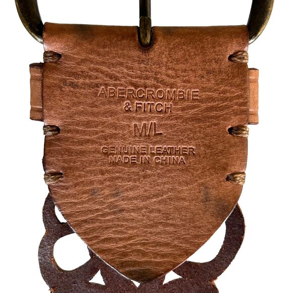 *SOLD* A&F Bohemian Brown Leather 3" Wide Cut Out M Belt Abercrombie Fitch Boho - Picture 3 of 9